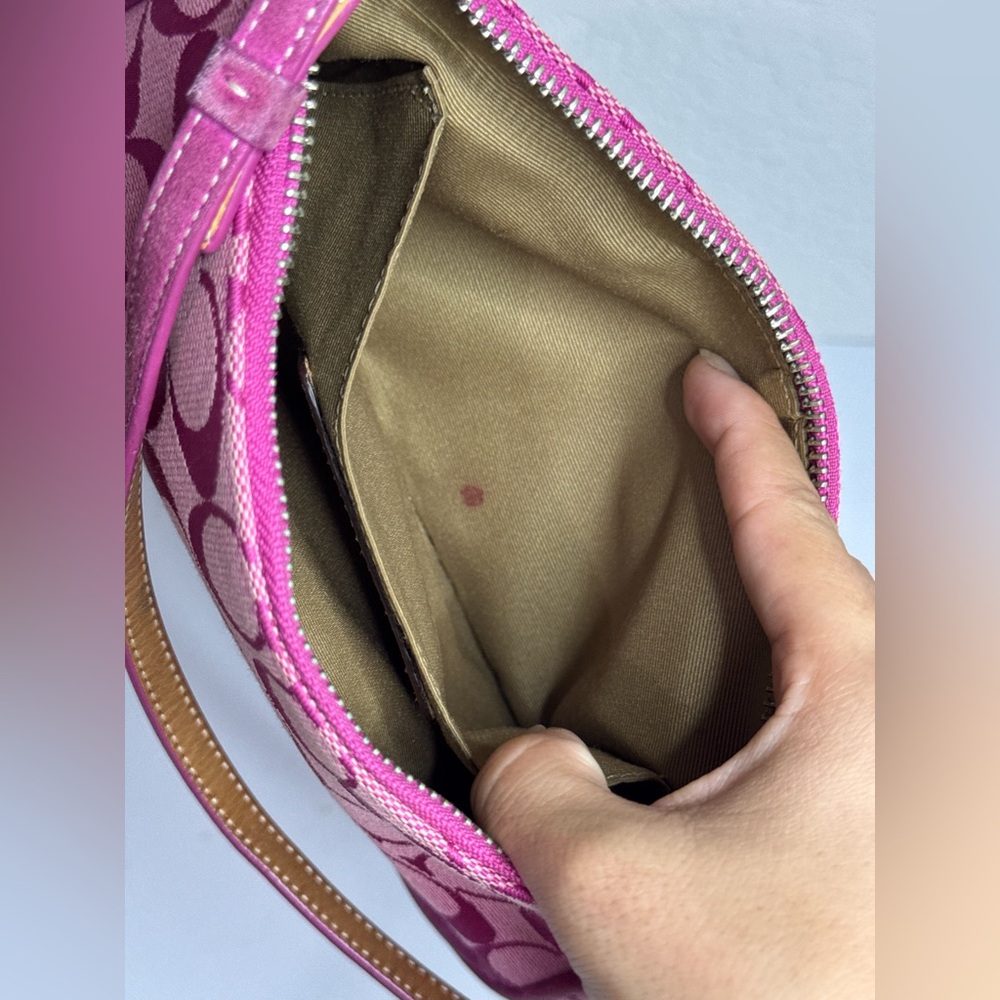 Coach HOT PINK Signature Logo Demi Hamptons Baguette Mini Bag Canvas Leather Y2K - Picture 10 of 12